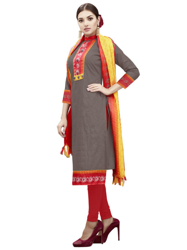 Stylee Lifestyle Brown Cotton Embroidered Dress Material