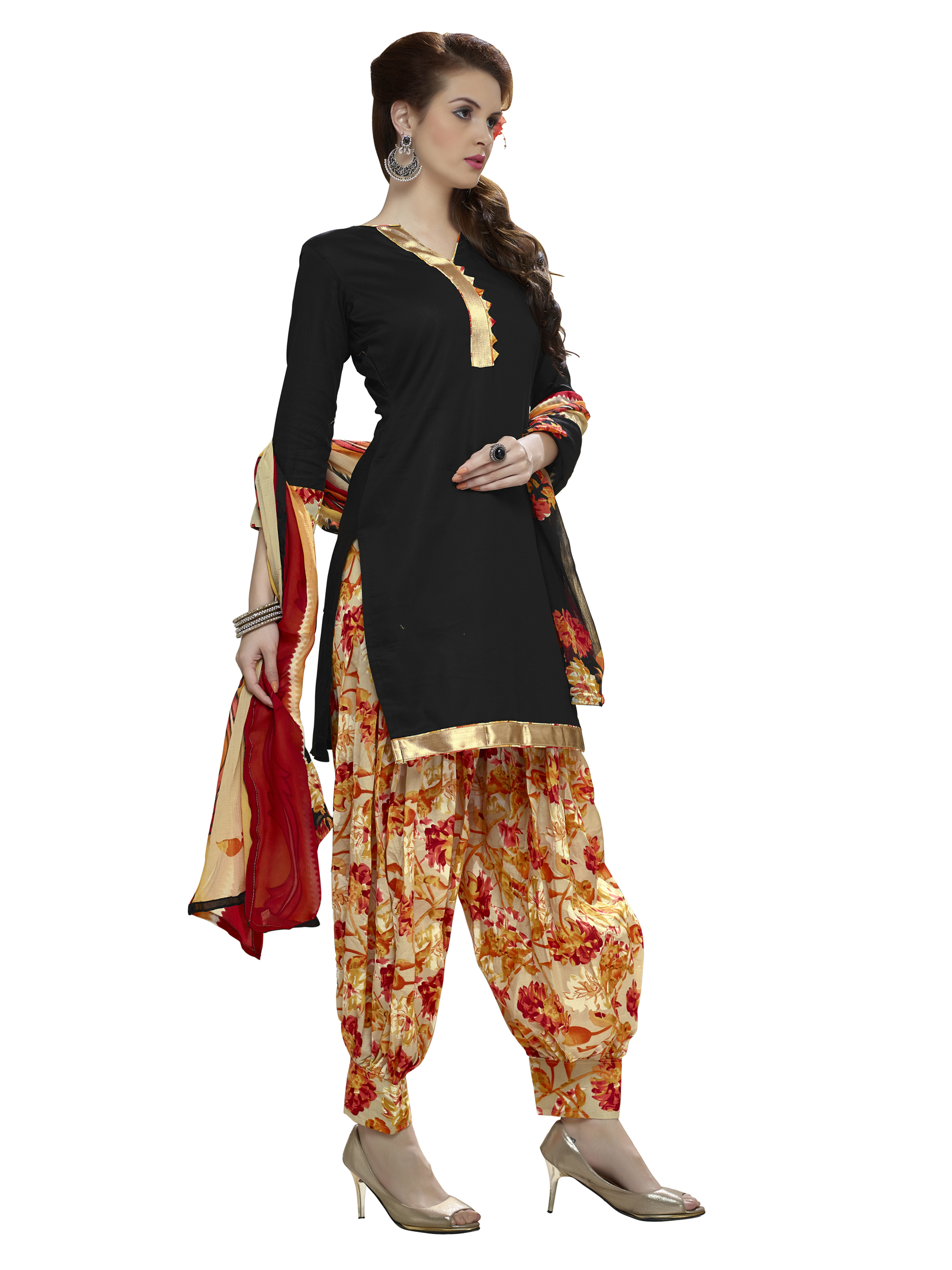 Black Cotton Printed Dress Material – ElegantFashionWear.in