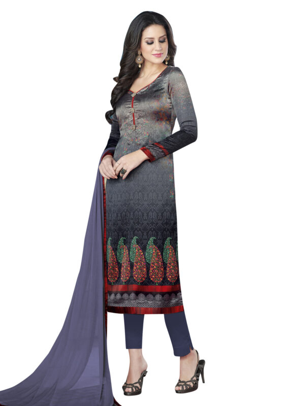 Stylee Lifestyle Grey Satin Printed Dress Material