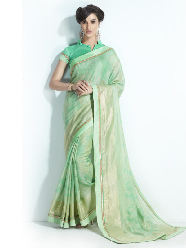 Stylee Lifestyle Green Handloom Silk Printed Saree