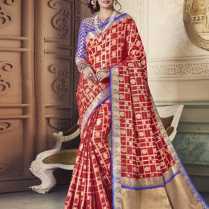 Stylee Lifestyle Red Banarasi Silk Jacquard Saree