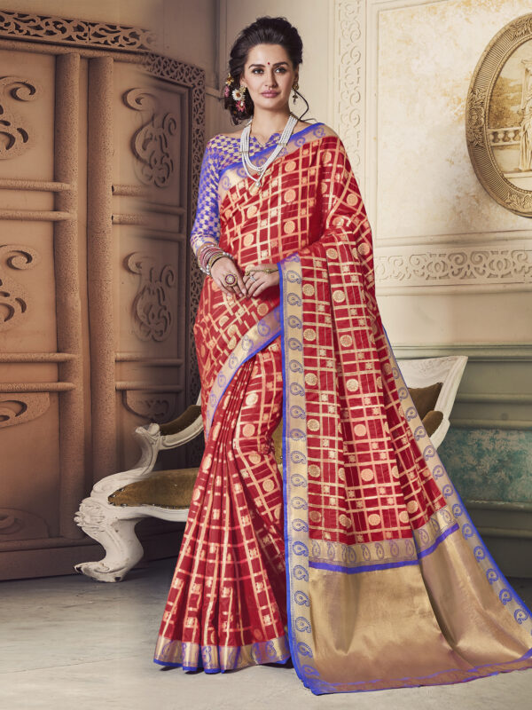 Stylee Lifestyle Red Banarasi Silk Jacquard Saree