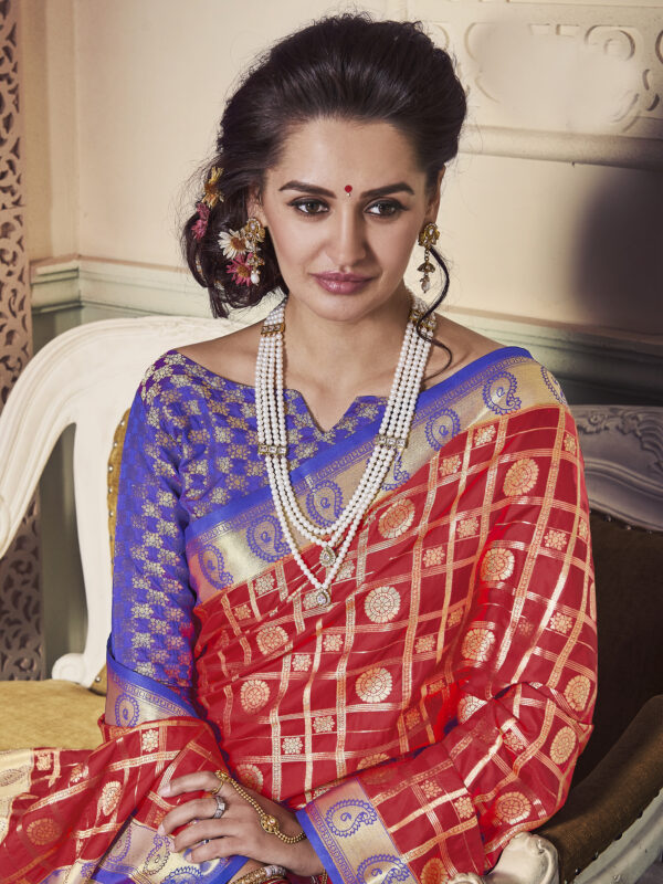 Stylee Lifestyle Red Banarasi Silk Jacquard Saree