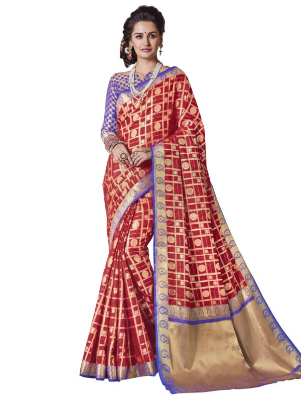 Stylee Lifestyle Red Banarasi Silk Jacquard Saree