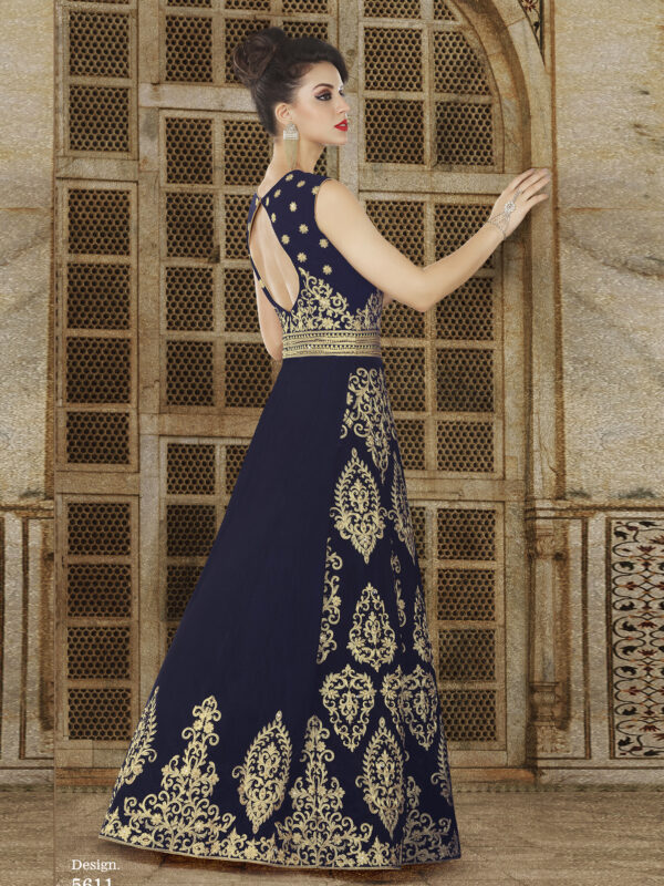 Stylee Lifestyle Navy Blue Velvet Embroidered Dress Material