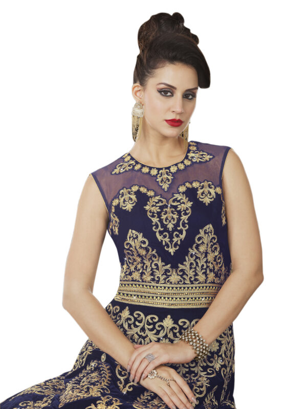 Stylee Lifestyle Navy Blue Velvet Embroidered Dress Material