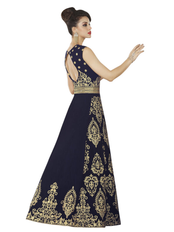 Stylee Lifestyle Navy Blue Velvet Embroidered Dress Material