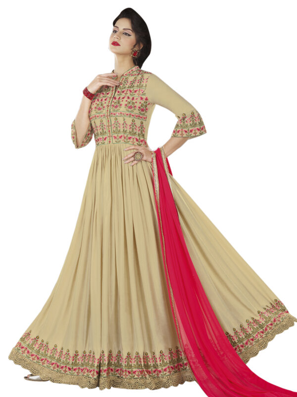 Stylee Lifestyle Beige Rayon Embroidered Dress Material