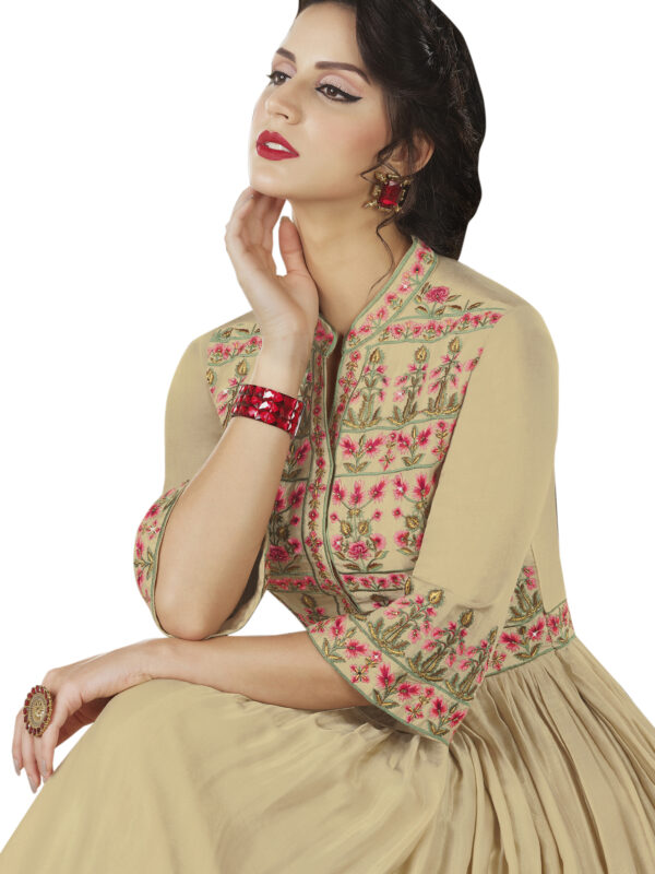 Stylee Lifestyle Beige Rayon Embroidered Dress Material