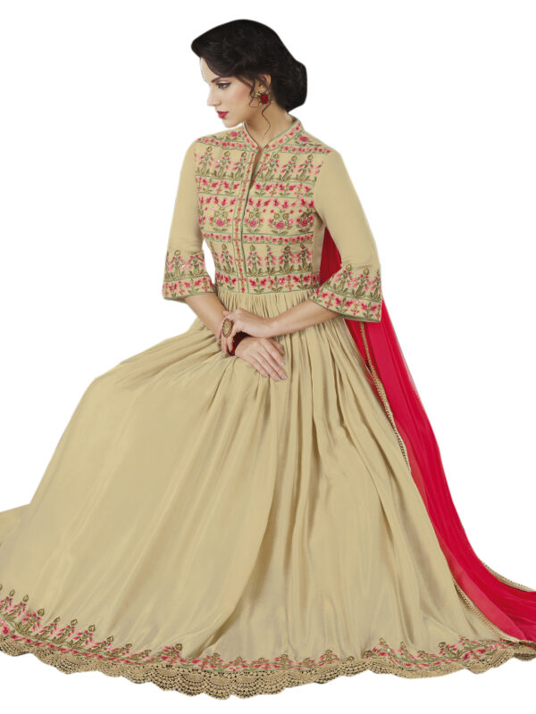 Stylee Lifestyle Beige Rayon Embroidered Dress Material