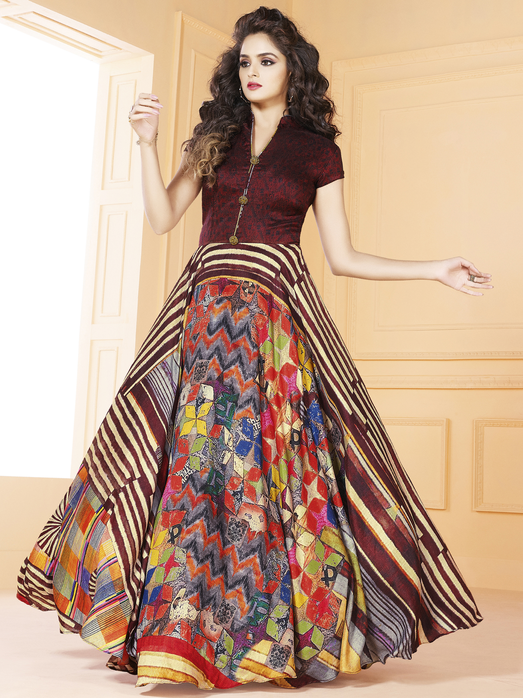Stylee Lifestyle Multi Satin Printed Gown