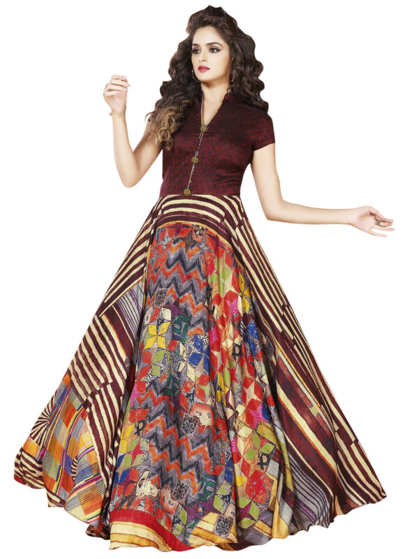 Stylee Lifestyle Multi Satin Printed Gown