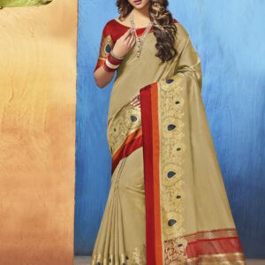 Stylee Lifestyle Beige Banarasi Silk Jacquard Saree