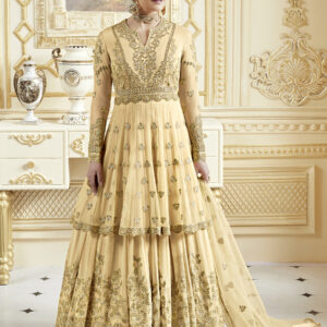 Stylee Lifestyle Yellow Net Embroidered Dress Material