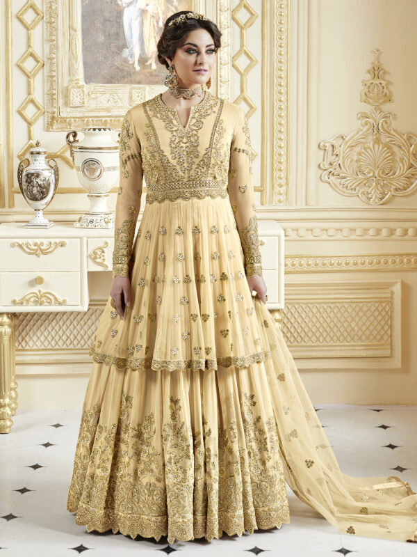 Stylee Lifestyle Yellow Net Embroidered Dress Material