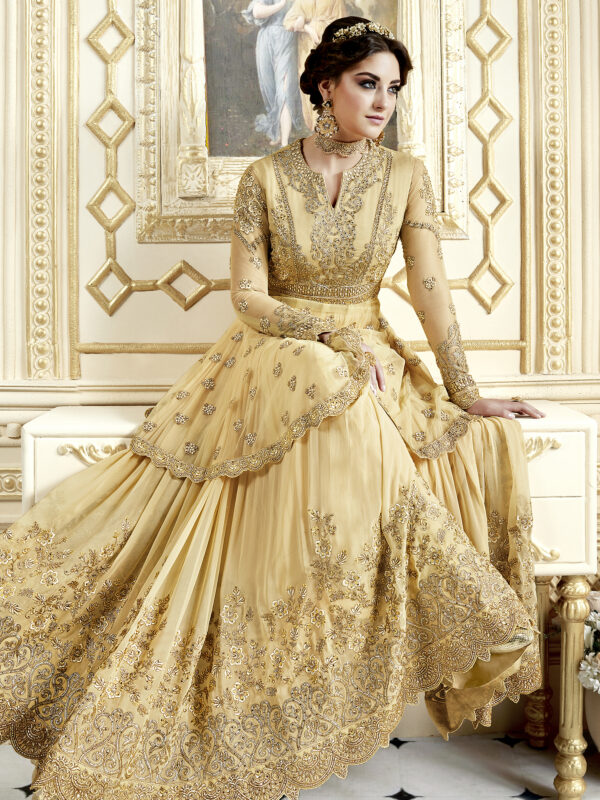 Stylee Lifestyle Yellow Net Embroidered Dress Material