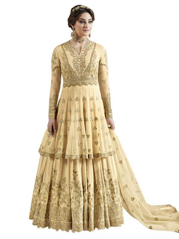 Stylee Lifestyle Yellow Net Embroidered Dress Material