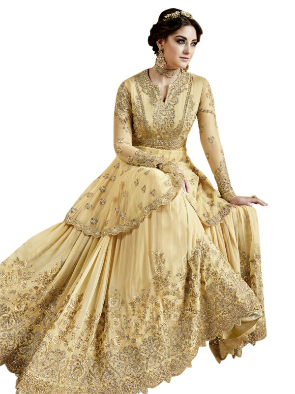 Stylee Lifestyle Yellow Net Embroidered Dress Material