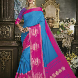 Stylee Lifestyle Blue Art Silk Jacquard Saree