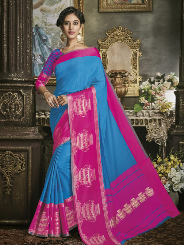 Stylee Lifestyle Blue Art Silk Jacquard Saree