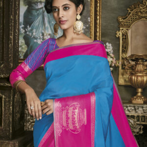 Stylee Lifestyle Blue Art Silk Jacquard Saree