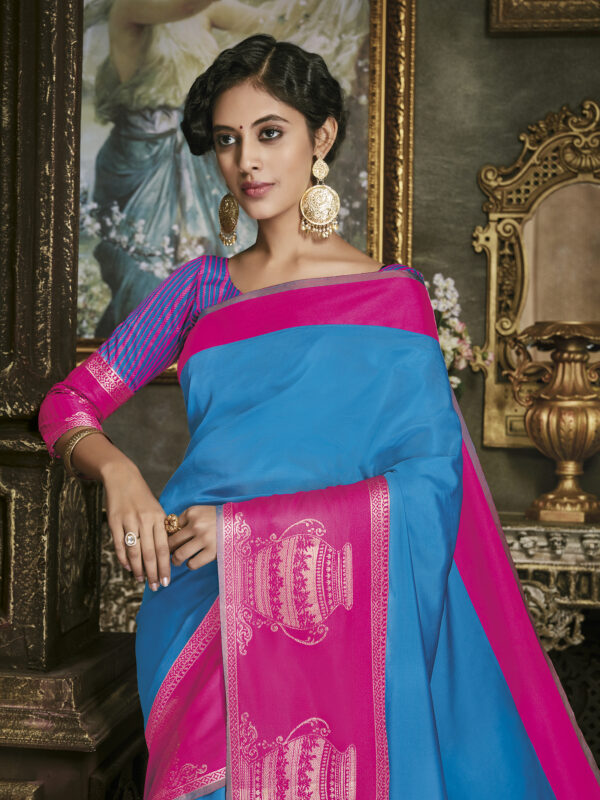 Stylee Lifestyle Blue Art Silk Jacquard Saree