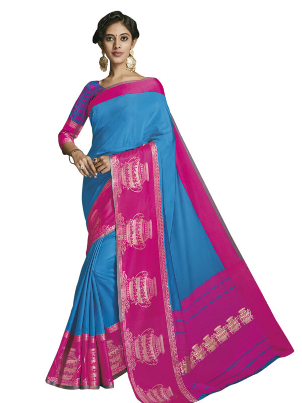 Stylee Lifestyle Blue Art Silk Jacquard Saree