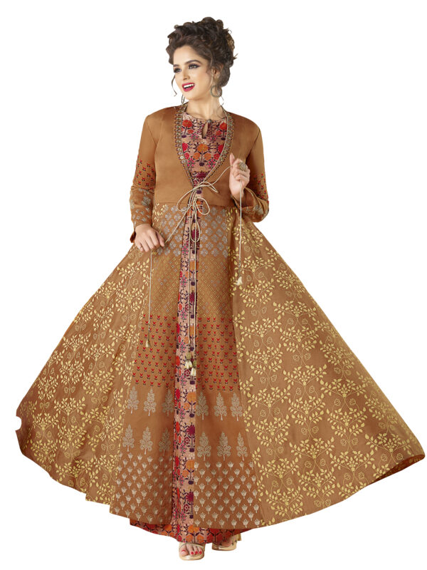 Stylee Lifestyle Rust Rayon Embroidered Gown