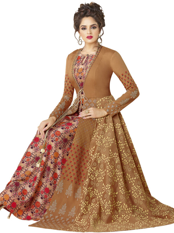 Stylee Lifestyle Rust Rayon Embroidered Gown