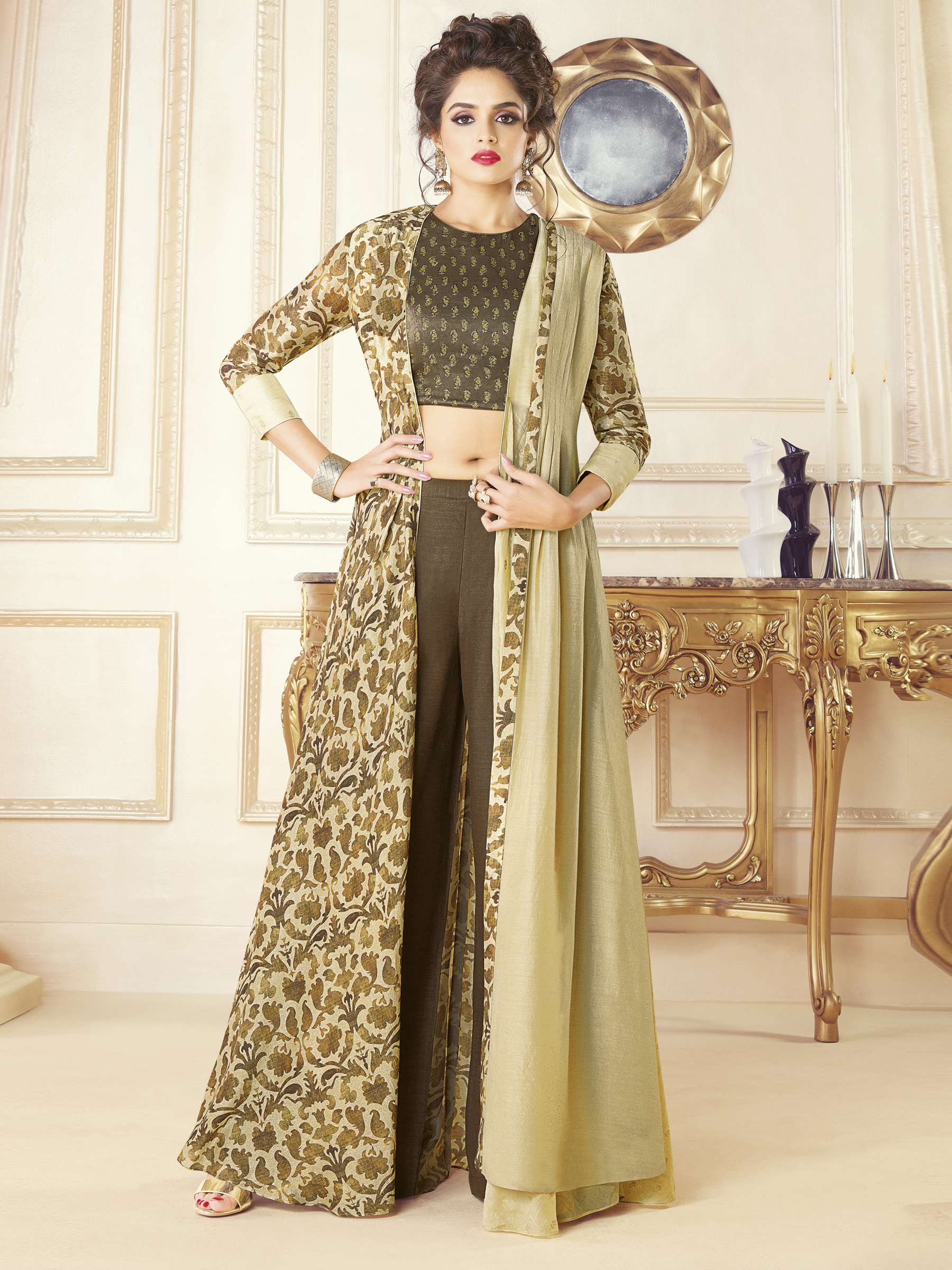 Stylee Lifestyle Brown Rayon Embroidered Gown