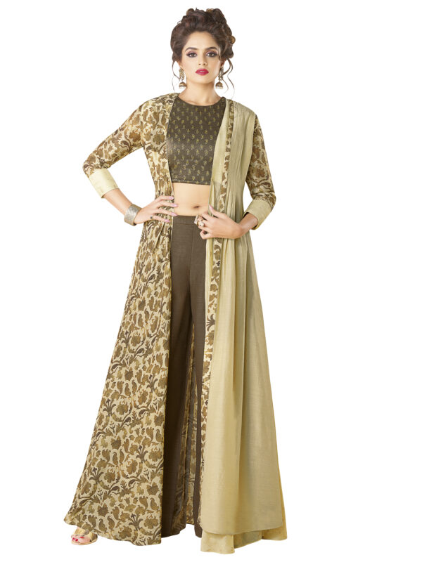 Stylee Lifestyle Brown Rayon Embroidered Gown