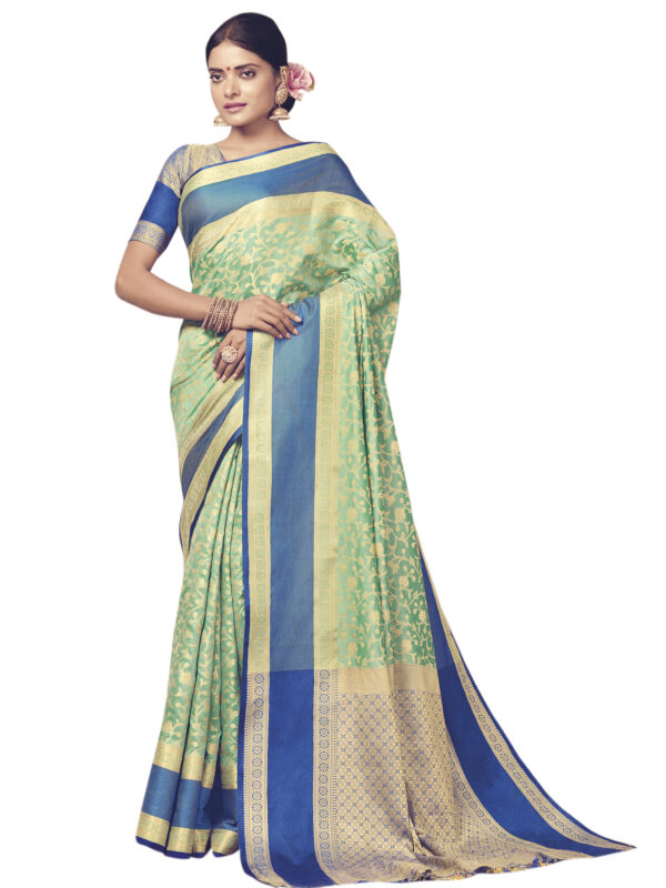 Stylee Lifestyle Turquoise Banarasi Silk Jacquard Saree