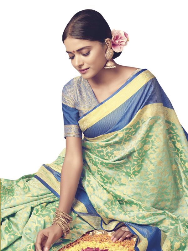 Stylee Lifestyle Turquoise Banarasi Silk Jacquard Saree