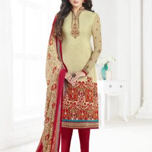 Stylee Lifestyle Beige Crepe Embroidered Dress Material