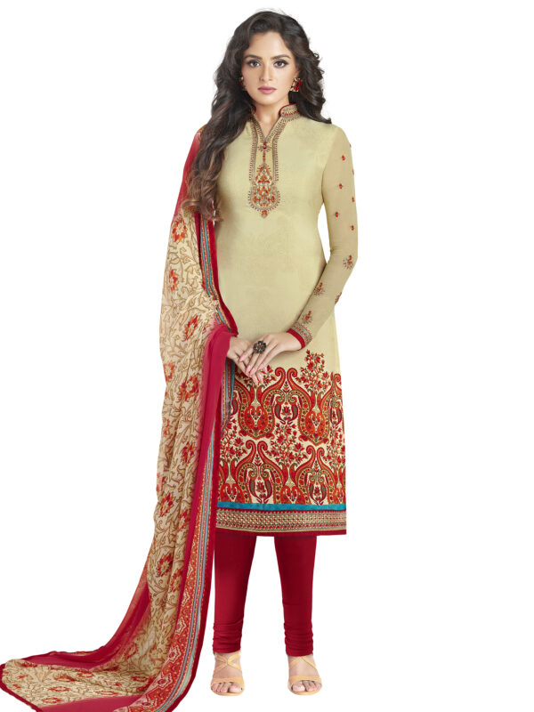 Stylee Lifestyle Beige Crepe Embroidered Dress Material