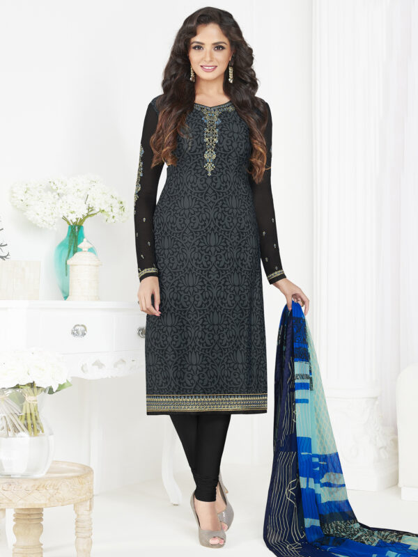 Stylee Lifestyle Grey Crepe Embroidered Dress Material
