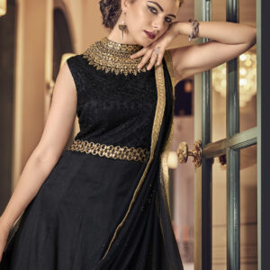 Stylee Lifestyle Black Raw Silk Embroidered Dress Material