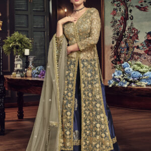 Stylee Lifestyle Beige Net Embroidered Dress Material