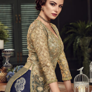 Stylee Lifestyle Beige Net Embroidered Dress Material