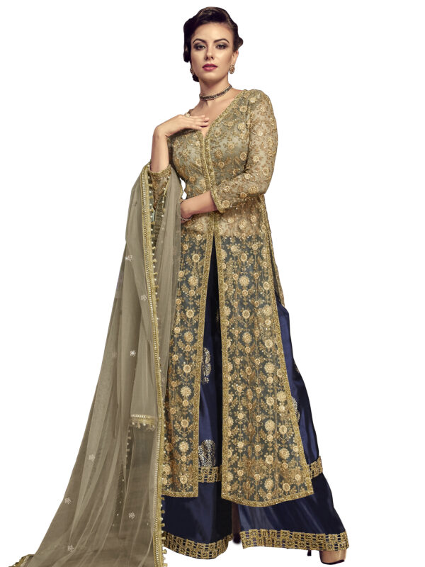 Stylee Lifestyle Beige Net Embroidered Dress Material