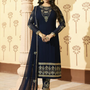 Stylee Lifestyle Navy Blue Georgette Embroidered Dress Material