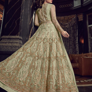 Stylee Lifestyle Green Net Embroidered Dress Material