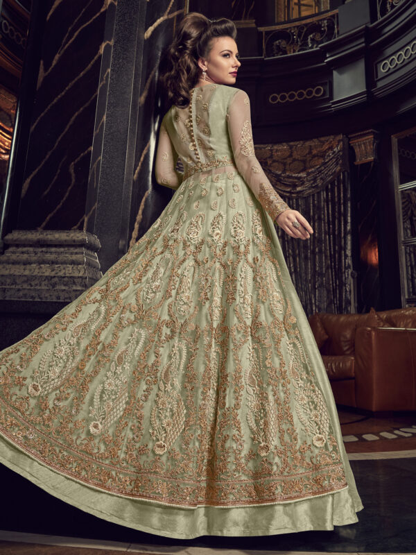 Stylee Lifestyle Green Net Embroidered Dress Material