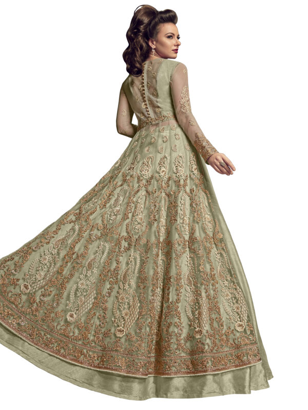 Stylee Lifestyle Green Net Embroidered Dress Material