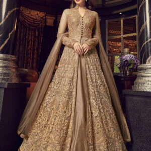 Stylee Lifestyle Beige Net Embroidered Dress Material