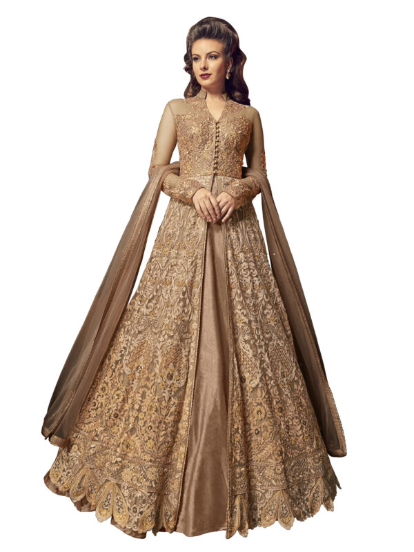 Stylee Lifestyle Beige Net Embroidered Dress Material