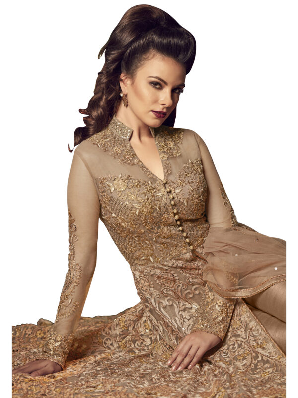 Stylee Lifestyle Beige Net Embroidered Dress Material