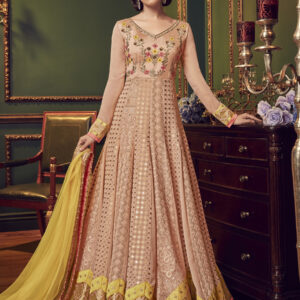 Stylee Lifestyle Peach Georgette Embroidered Dress Material