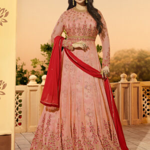 Stylee Lifestyle Peach Georgette Embroidered Dress Material