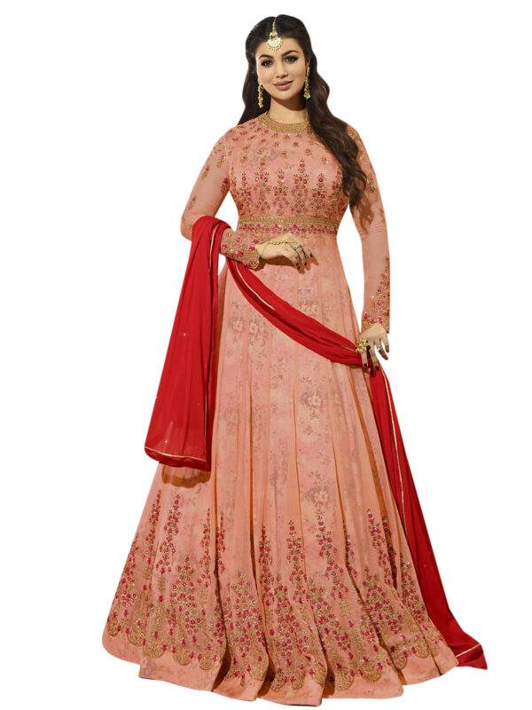 Stylee Lifestyle Peach Georgette Embroidered Dress Material